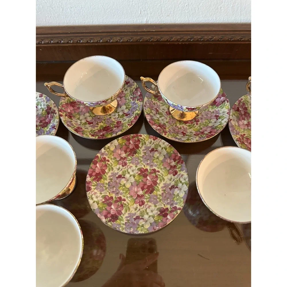 Set of 9 Vintage Fancy China Teacups & Saucers Flower Floral Pattern‎